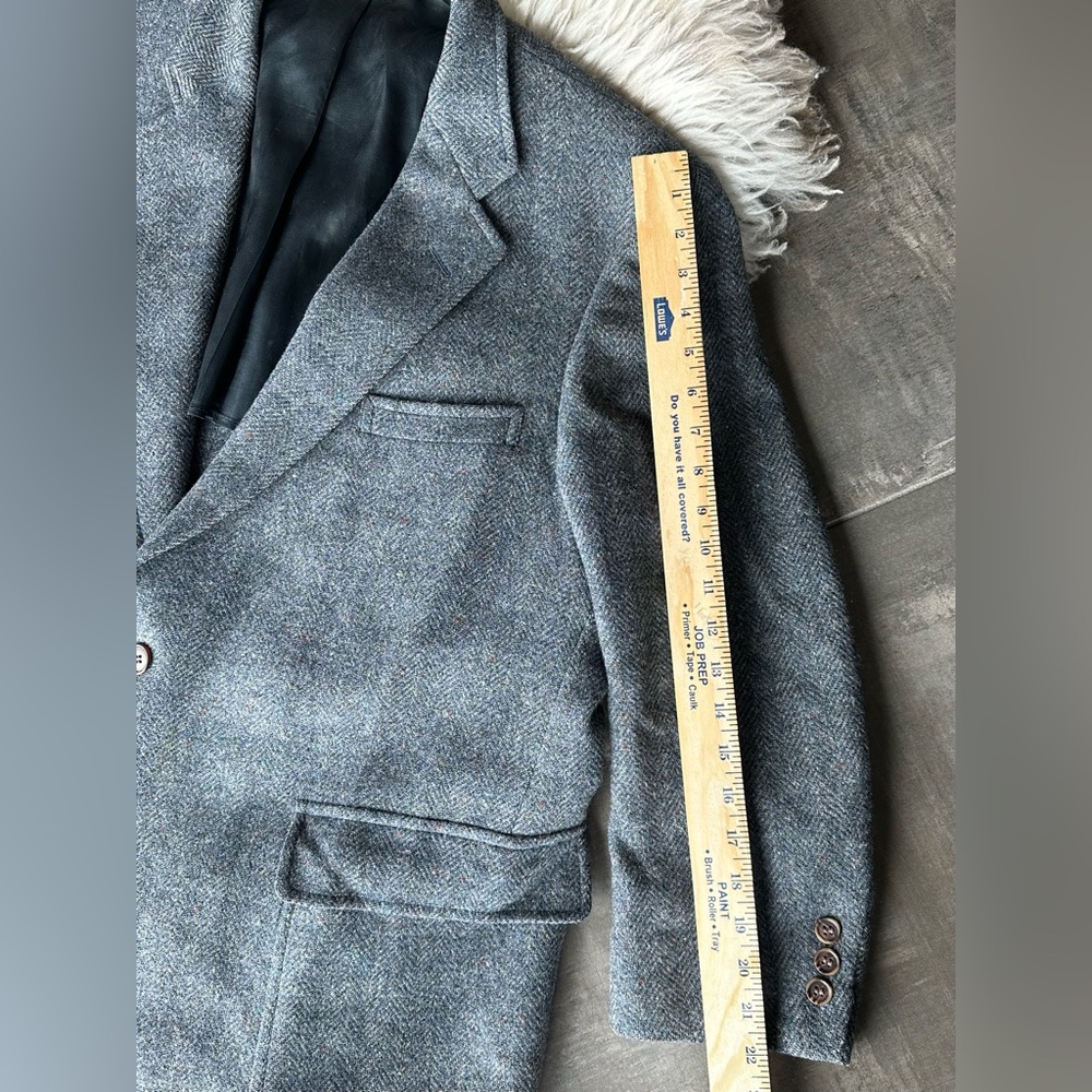 Vintage John Weitz Ivy Tweed Blazer 42R Gray/Blue Herringbone Wool USA - Picture 10 of 13